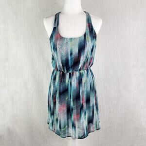 Enfocus Studio Dress Women 8 Blue Watercolor Sheer Overlay Strappy Back